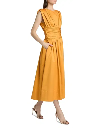 Toccin Women's Evangeline Ruched Stretch-Cotton Midi-Dress | Thumbnail 2
