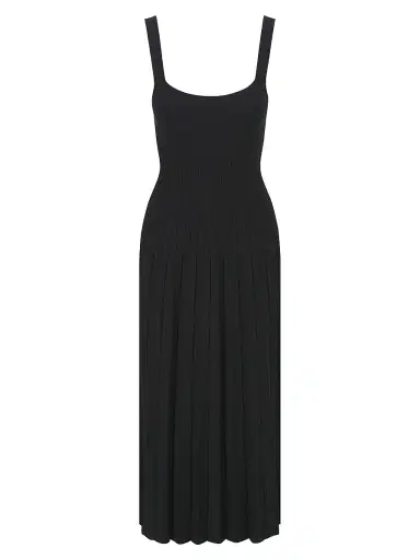 Staud Women's Ellison Knit Pleated Midi-Dress - Black - Size XL | Thumbnail 1 Staud Women's Ellison Knit Pleated Midi-Dress - Black - Size XL | Thumbnail 1