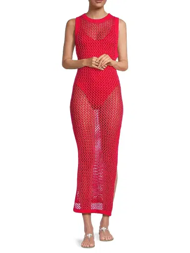 BEACH RIOT Women's Holly Net Cover-Up Midi-Dress - Red - Size Large | Thumbnail 2