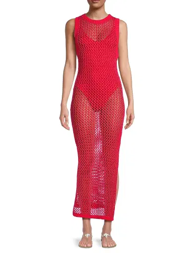 BEACH RIOT Women's Holly Net Cover-Up Midi-Dress - Red - Size Large | Thumbnail 3