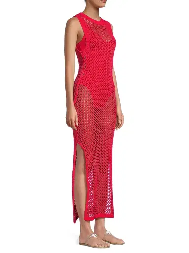 BEACH RIOT Women's Holly Net Cover-Up Midi-Dress - Red - Size Large | Thumbnail 4