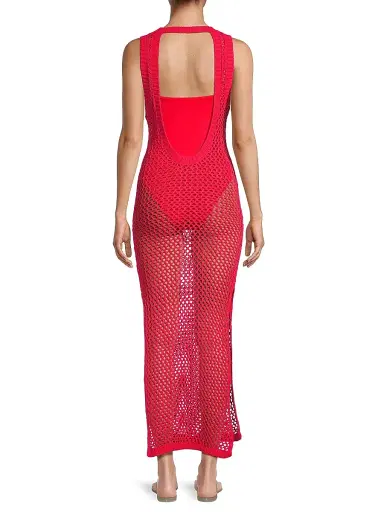 BEACH RIOT Women's Holly Net Cover-Up Midi-Dress - Red - Size Large | Thumbnail 5