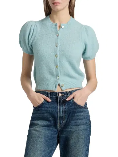 DÔEN Women's Anisa Alpaca-Wool Puff-Sleeve Cardigan - Glass Slipper - Size XS | Thumbnail 3