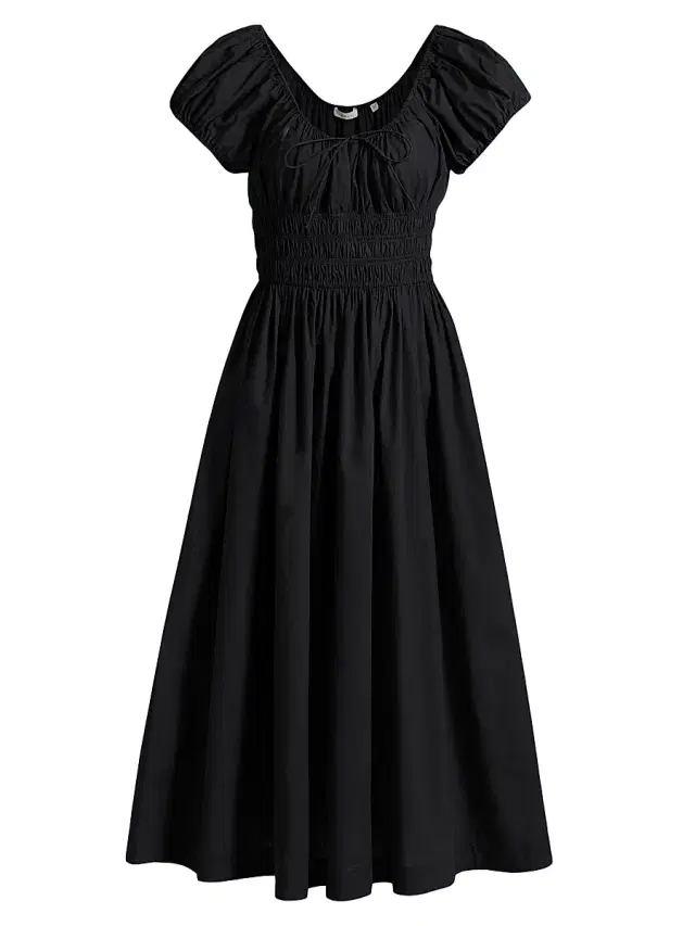DÔEN Women's Quinn Cotton Shirred Midi-Dress - Black