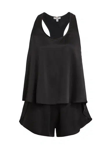 Lunya Women's Washable Silk Tulip-Back Pajama Set - Immersed Black - Size XS | Thumbnail 1