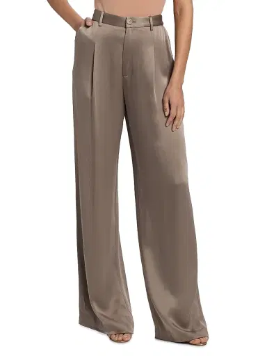 LAPOINTE Women's Pleated Satin Relaxed-Fit Pants - Cinder | Thumbnail 3