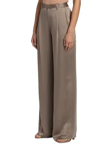 LAPOINTE Women's Pleated Satin Relaxed-Fit Pants - Cinder | Thumbnail 4