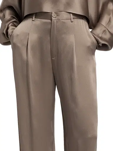 LAPOINTE Women's Pleated Satin Relaxed-Fit Pants - Cinder | Thumbnail 6