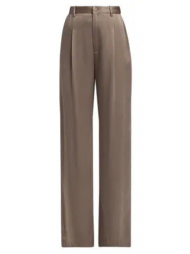 LAPOINTE Women's Pleated Satin Relaxed-Fit Pants - Cinder | Thumbnail 1