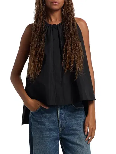 Co Women's Gathered High-Low Cotton Poplin Top | Thumbnail 3 Co Women's Gathered High-Low Cotton Poplin Top | Thumbnail 3