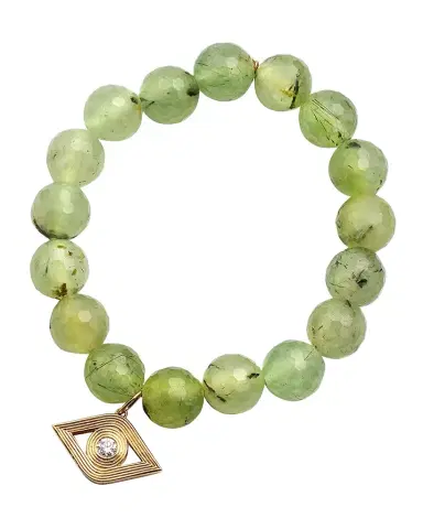 Sydney Evan 14k Gold Prehnite Beaded Bracelet with Diamond Evil Eye Charm | Thumbnail 1 Sydney Evan 14k Gold Prehnite Beaded Bracelet with Diamond Evil Eye Charm | Thumbnail 1