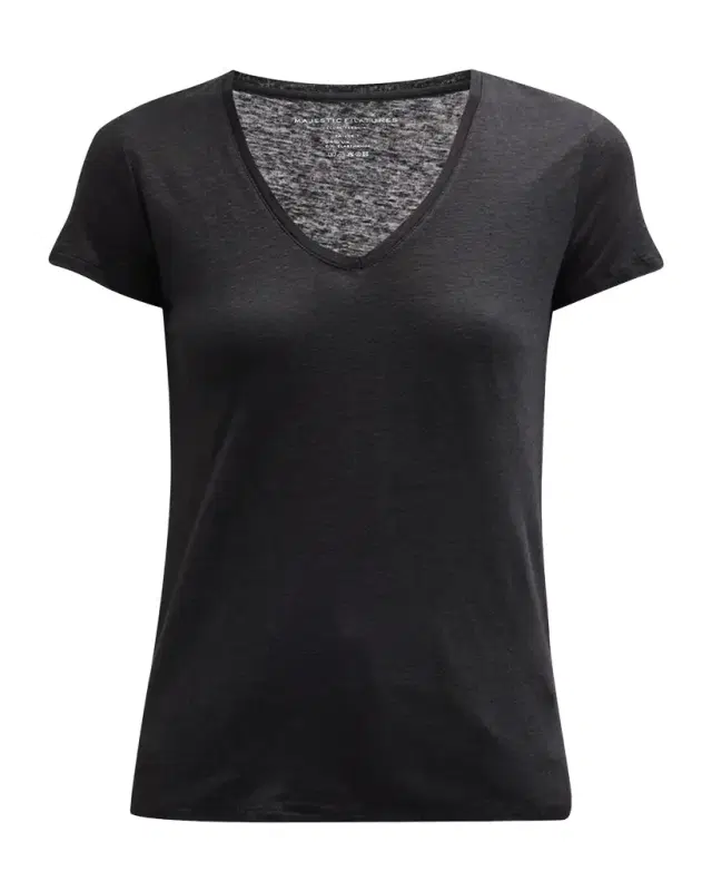 Majestic Filatures V-Neck Short-Sleeve Stretch Linen T-Shirt