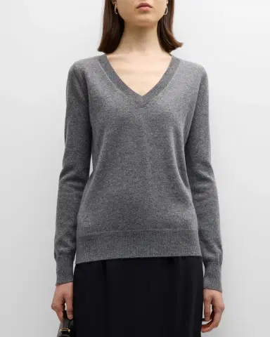 Neiman Marcus Cashmere Collection Cashmere Classic V-Neck Sweater | Thumbnail 4