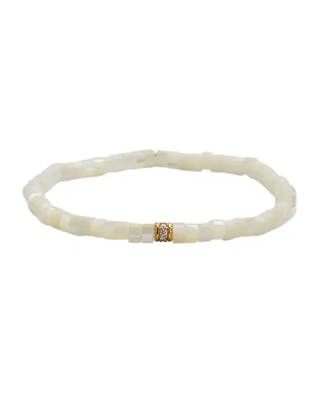 14K Yellow Gold Scallop Edge Pave Rondelle and Mother-of-Pearl Bracelet