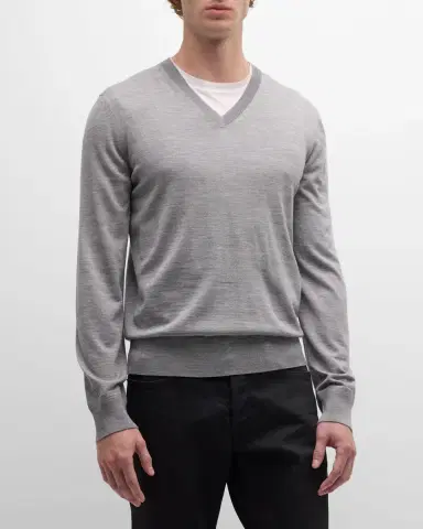 Tom Ford Men's Merino Wool V-Neck Sweater | Thumbnail 4 Tom Ford Men's Merino Wool V-Neck Sweater | Thumbnail 4