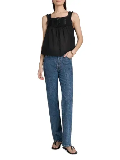 DÔEN Women's Fidella Lace Cotton Top - Black - Size Medium | Thumbnail 2