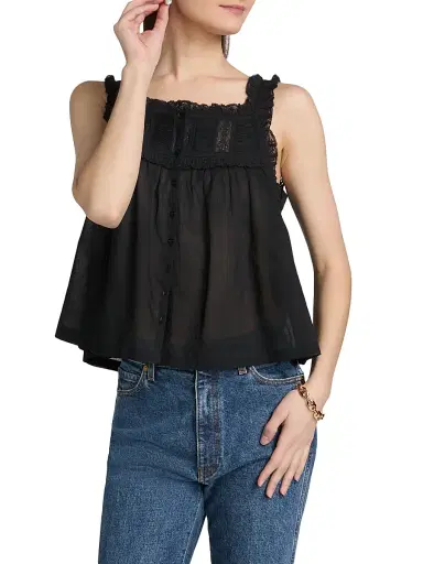 DÔEN Women's Fidella Lace Cotton Top - Black - Size Medium | Thumbnail 3