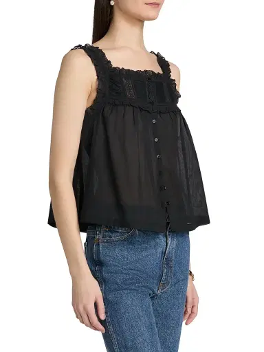 DÔEN Women's Fidella Lace Cotton Top - Black - Size Medium | Thumbnail 4