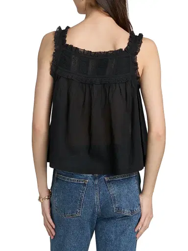 DÔEN Women's Fidella Lace Cotton Top - Black - Size Medium | Thumbnail 5