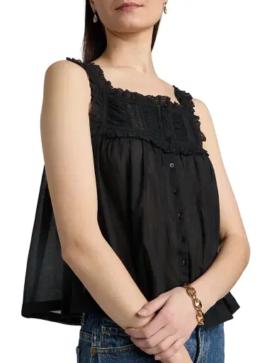 DÔEN Women's Fidella Lace Cotton Top - Black - Size Medium | Thumbnail 6