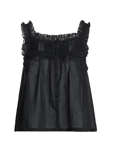 DÔEN Women's Fidella Lace Cotton Top - Black - Size Medium | Thumbnail 1