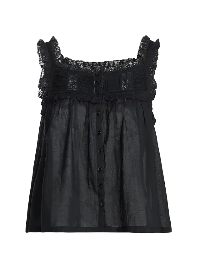 DÔEN Women's Fidella Lace Cotton Top - Black