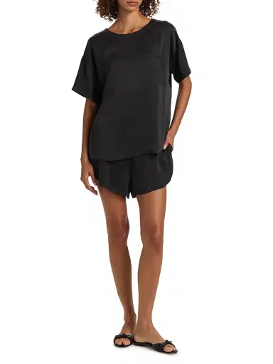 Lunya Women's Washable Silk T-Shirt & Shorts Set - Immersed Black | Thumbnail 2 Lunya Women's Washable Silk T-Shirt & Shorts Set - Immersed Black | Thumbnail 2