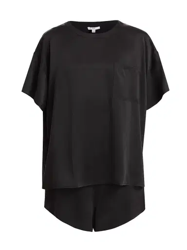 Lunya Women's Washable Silk T-Shirt & Shorts Set - Immersed Black | Thumbnail 1 Lunya Women's Washable Silk T-Shirt & Shorts Set - Immersed Black | Thumbnail 1
