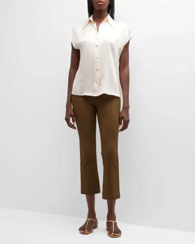 Vince Cap-Sleeve Ruched-Back Silk Blouse | Thumbnail 2