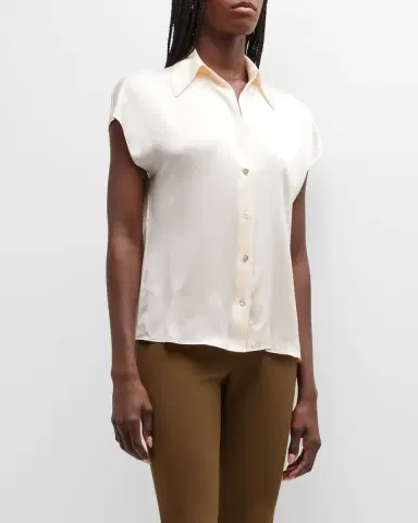 Vince Cap-Sleeve Ruched-Back Silk Blouse | Thumbnail 5