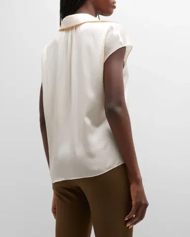 Vince Cap-Sleeve Ruched-Back Silk Blouse | Thumbnail 6
