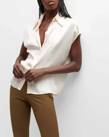 Vince Cap-Sleeve Ruched-Back Silk Blouse | Thumbnail 7