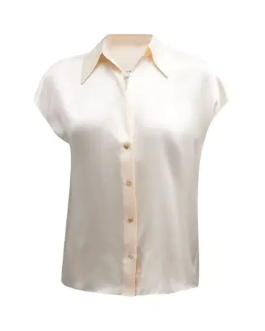 Vince Cap-Sleeve Ruched-Back Silk Blouse | Thumbnail 1