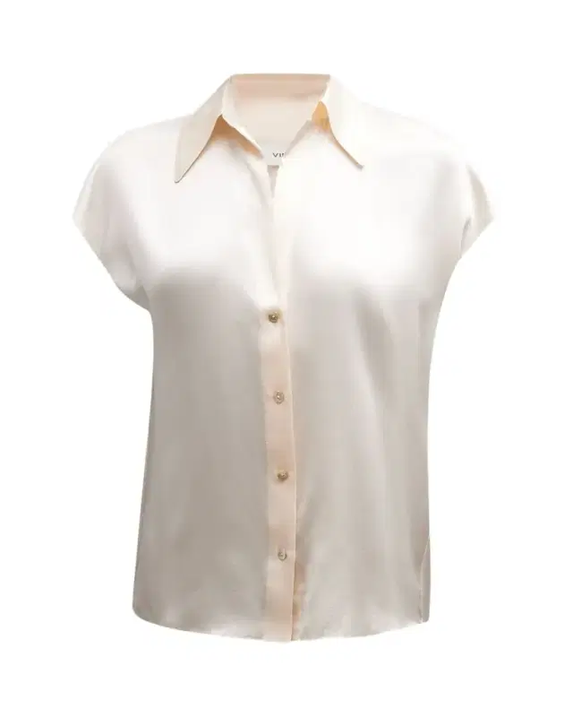 Vince Cap-Sleeve Ruched-Back Silk Blouse