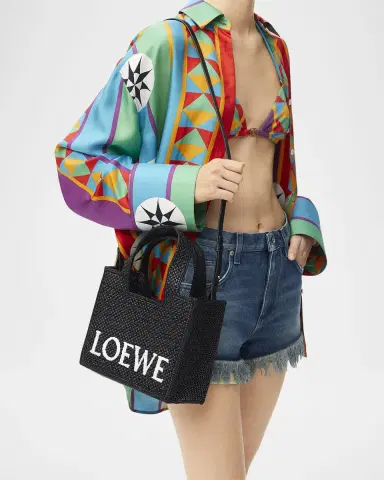 Loewe x Paula's Ibiza Font Logo Small Tote Bag in Raffia | Thumbnail 2 Loewe x Paula's Ibiza Font Logo Small Tote Bag in Raffia | Thumbnail 2