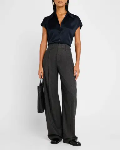 Vince Cap-Sleeve Ruched-Back Silk Blouse | Thumbnail 2