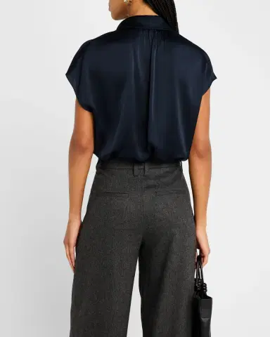 Vince Cap-Sleeve Ruched-Back Silk Blouse | Thumbnail 3