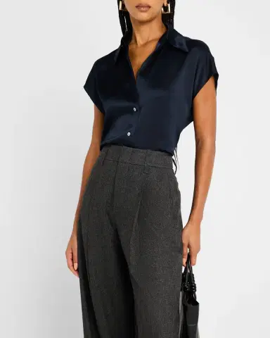 Vince Cap-Sleeve Ruched-Back Silk Blouse | Thumbnail 4