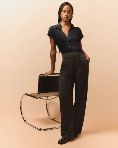 Vince Cap-Sleeve Ruched-Back Silk Blouse | Thumbnail 5