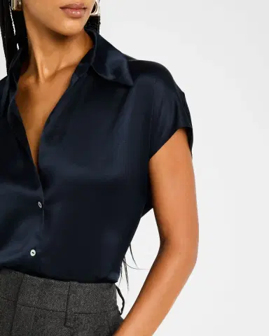 Vince Cap-Sleeve Ruched-Back Silk Blouse | Thumbnail 6
