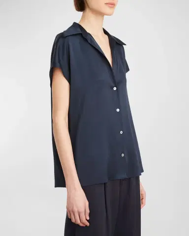 Vince Cap-Sleeve Ruched-Back Silk Blouse | Thumbnail 7