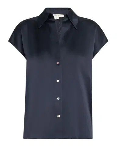 Vince Cap-Sleeve Ruched-Back Silk Blouse | Thumbnail 1