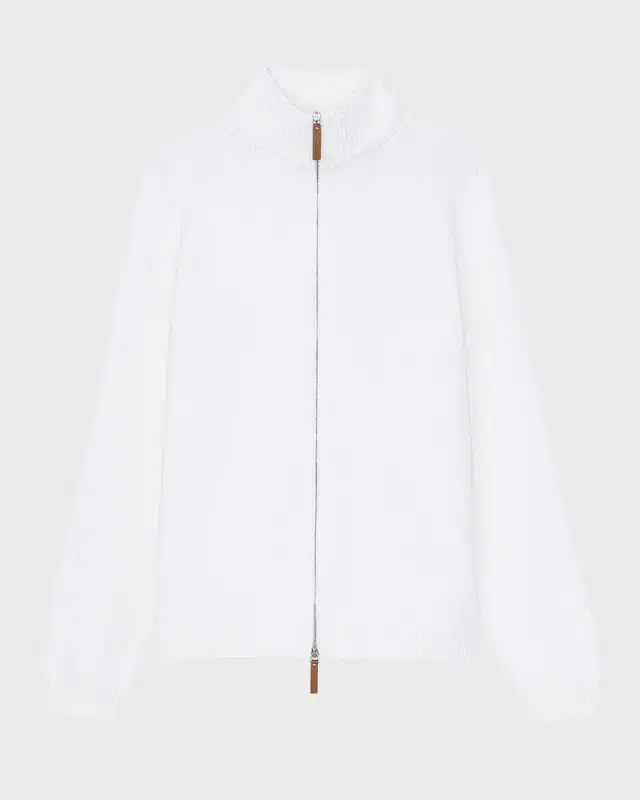 Cotton-Silk Tape Fitted Bomber Sweater