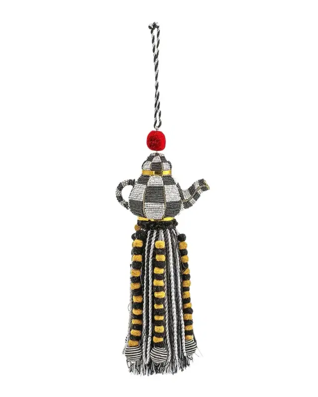 MacKenzie-Childs Courtly Check Tea Kettle Beaded Tassel