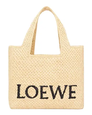 Loewe x Paula's Ibiza Font Logo Small Tote Bag in Raffia | Thumbnail 1 Loewe x Paula's Ibiza Font Logo Small Tote Bag in Raffia | Thumbnail 1