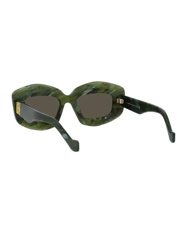Loewe Emerald Green Acetate Rectangle Sunglasses With Golden Accents