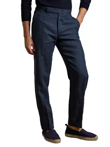 Ralph Lauren Purple Label Men's Gregory Hand-Tailored Linen Trousers | Thumbnail 3