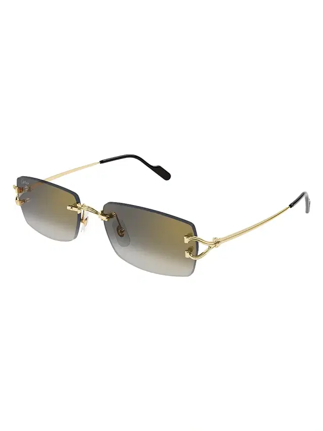 Cartier Men's C Decor 56MM Rimless Rectangular Sunglasses - Gold Grey