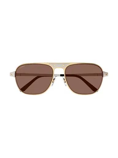 Cartier Men's Santos Evolution 58MM Navigator Sunglasses - Silver Gold Brown | Thumbnail 2