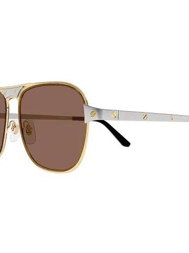 Cartier Men's Santos Evolution 58MM Navigator Sunglasses - Silver Gold Brown | Thumbnail 3